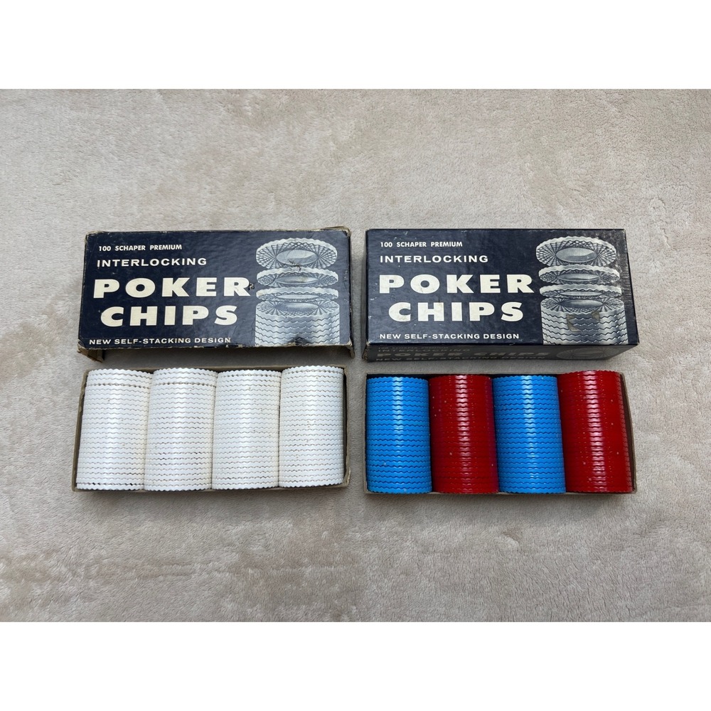 Schaper Poker Chips Red White Blue Good Vintage Interlocking 192 poker chips